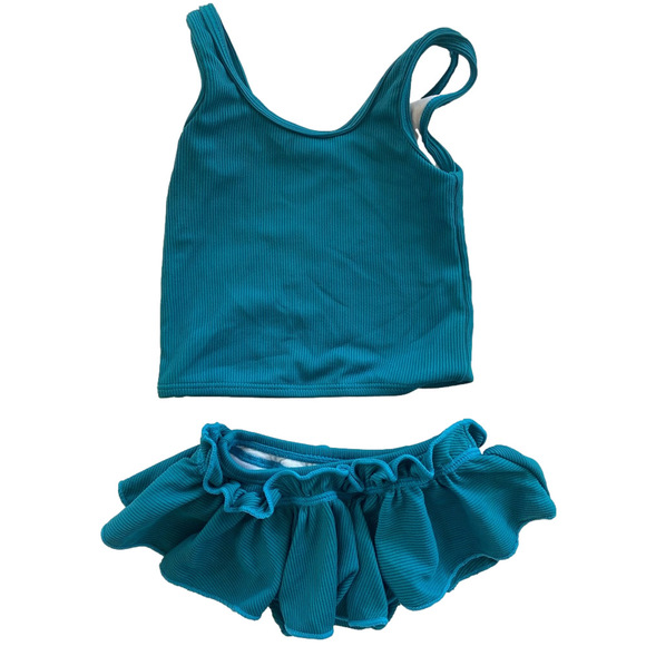 Little & Lively x Current Tyed: The "Ocean" Ribbed Swim Tank & ruffle bottom 6mo - Picture 2 of 7